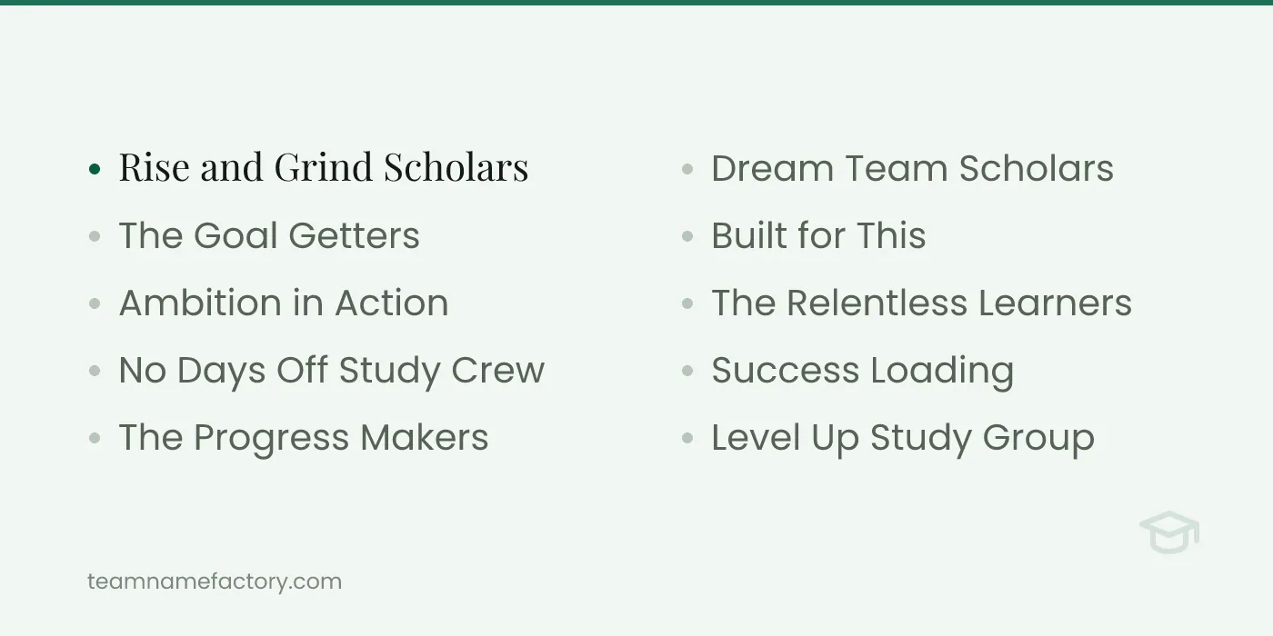Motivational Study Group Names — study group names ideas from teamnamefactory.com