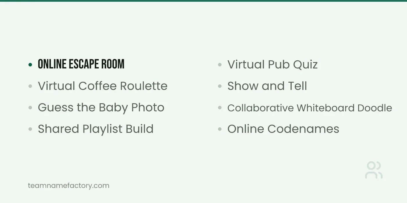 Virtual Team Building Activities — team building activities ideas from teamnamefactory.com