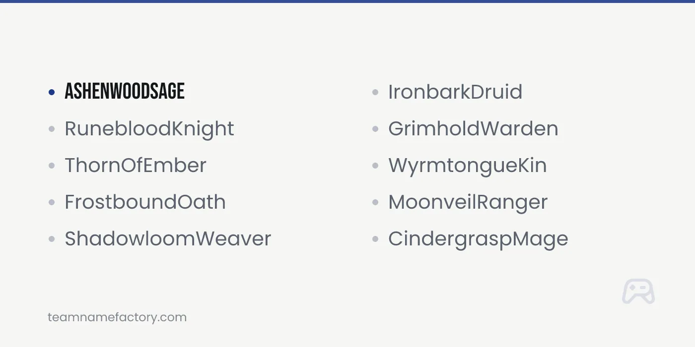 Unique Fantasy Gaming Names — unique gaming names ideas from teamnamefactory.com