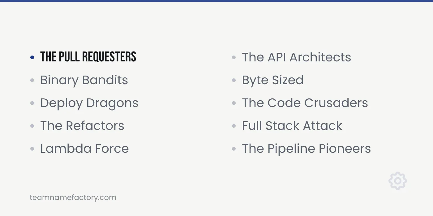 Software Dev Team Names — engineering team names ideas from teamnamefactory.com