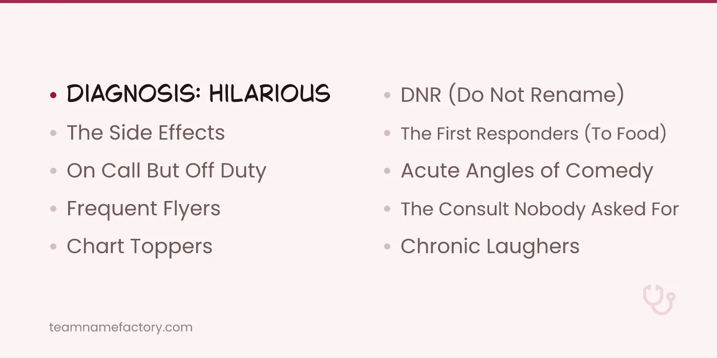 Hilarious General Medical Team Names — funny medical team names ideas from teamnamefactory.com