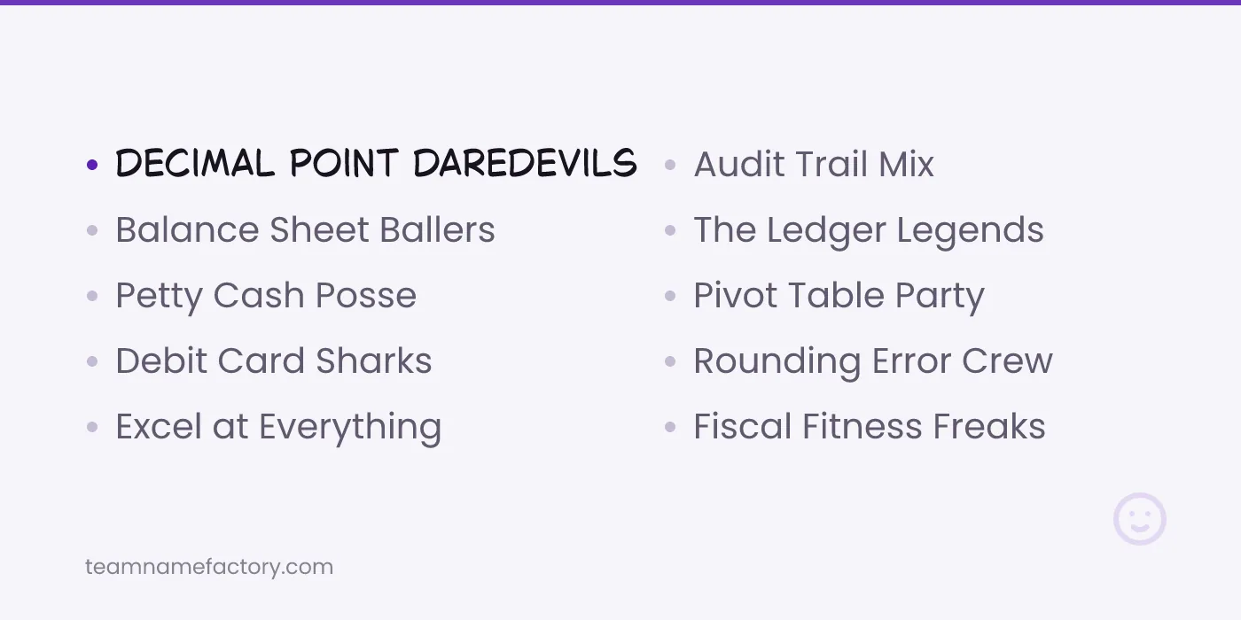 Funny Finance and Accounting Team Names — funny team names ideas from teamnamefactory.com