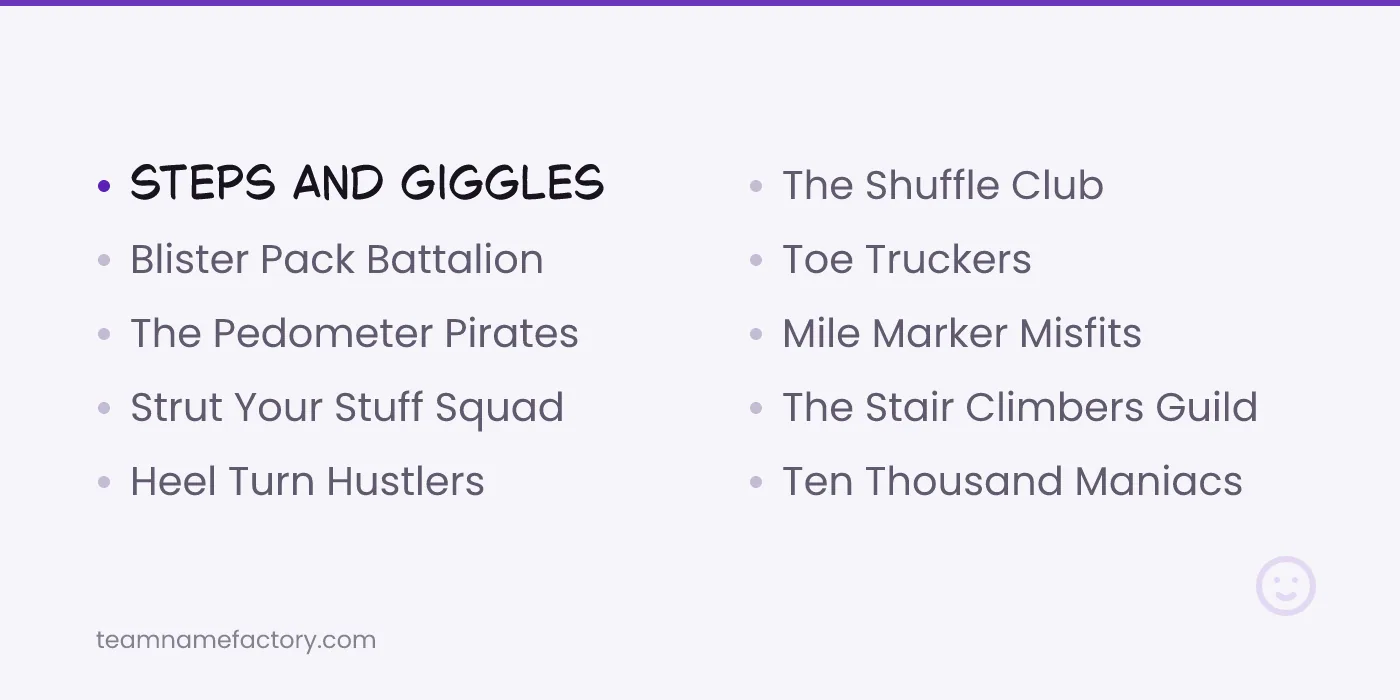 Funny Team Names for Walking and Step Challenges — funny team names ideas from teamnamefactory.com