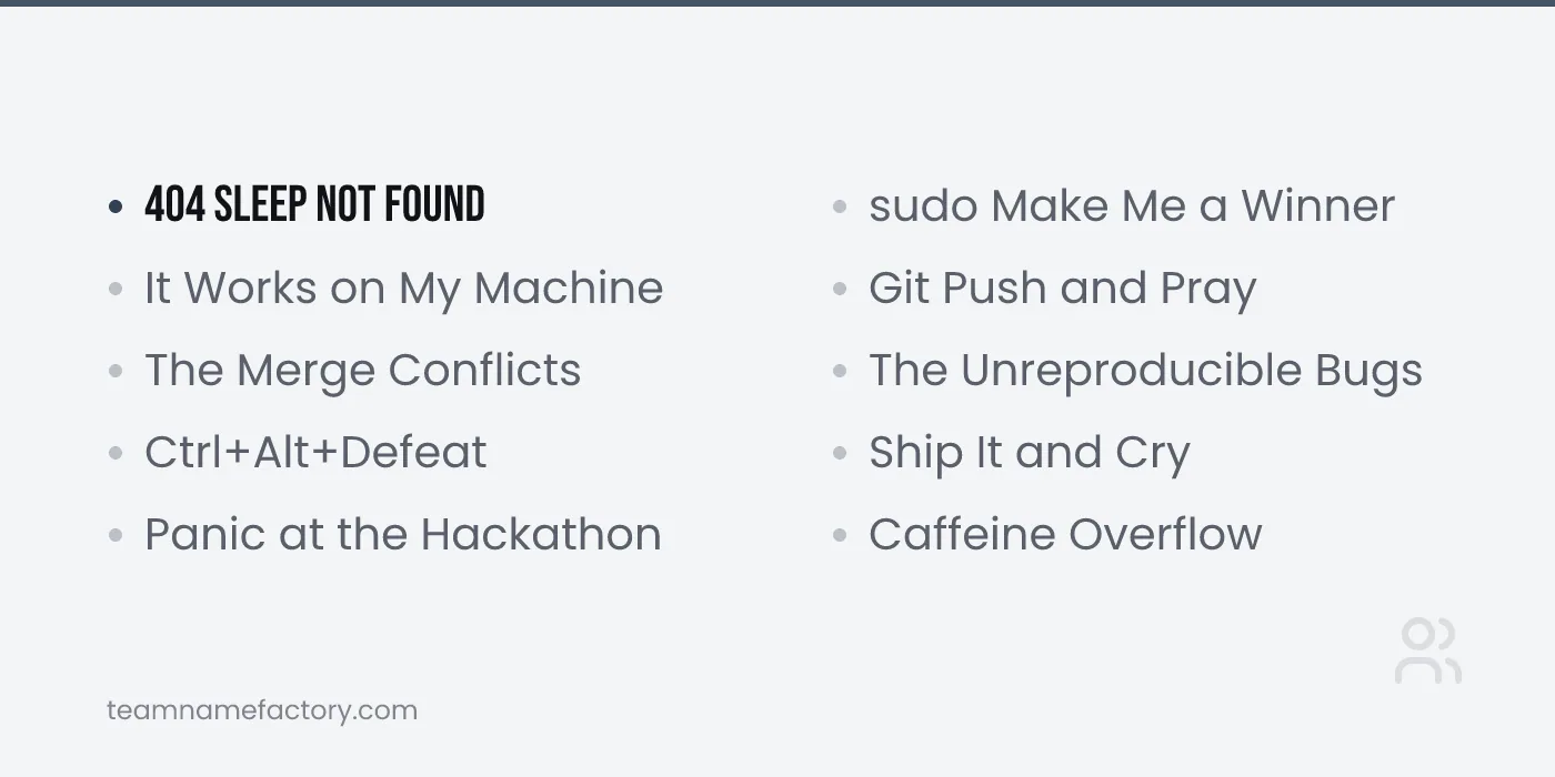 Funny Hackathon Team Names — hackathon team names ideas from teamnamefactory.com