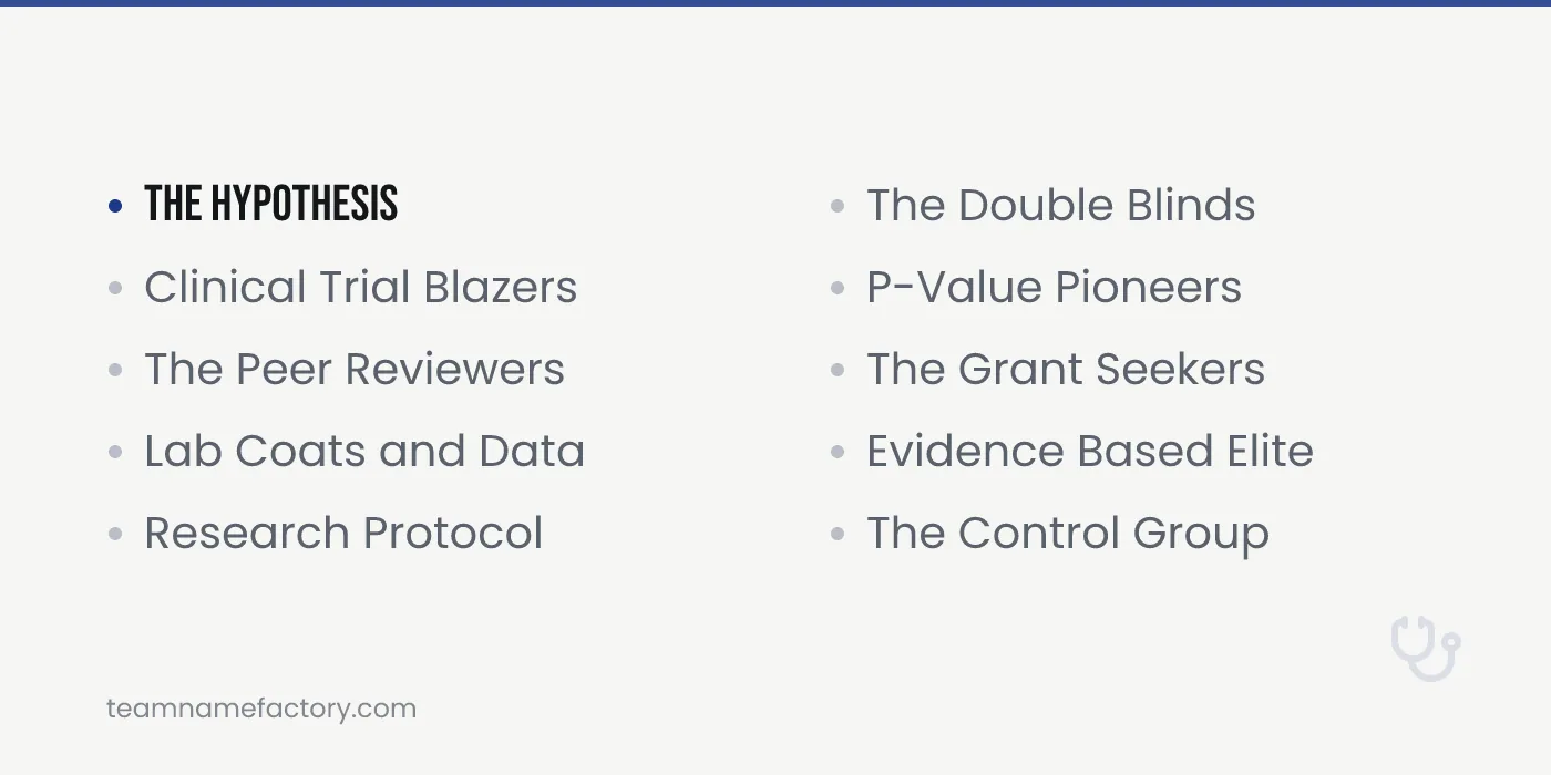 Medical Research Team Names — medical team names ideas from teamnamefactory.com