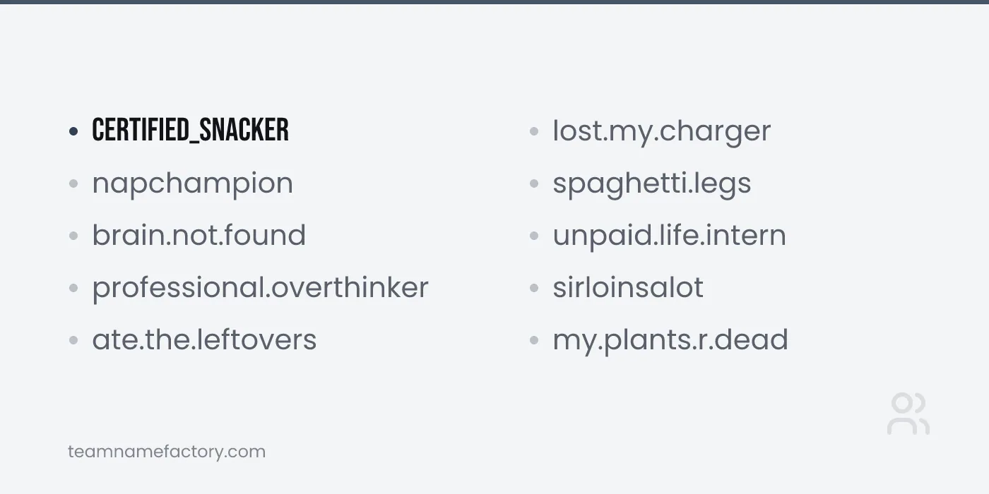 Funny TikTok Usernames — tiktok username ideas ideas from teamnamefactory.com